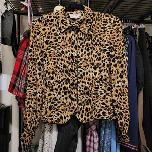 Vintage Maggy London 100% Silk, Leopard Print Women's Top, Small